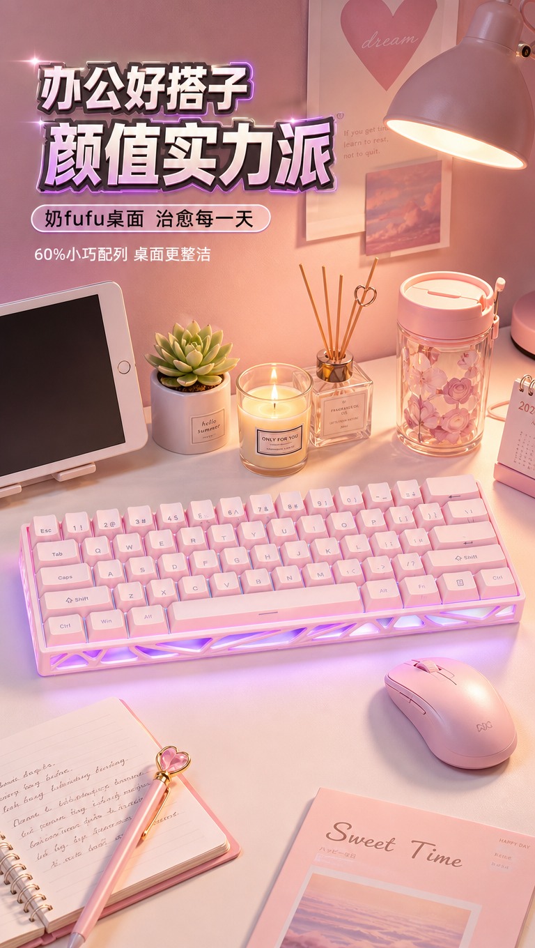 [商品] 使用【图2】【图7】【图10】粉色机械键盘；保留61… - 图片创意预览