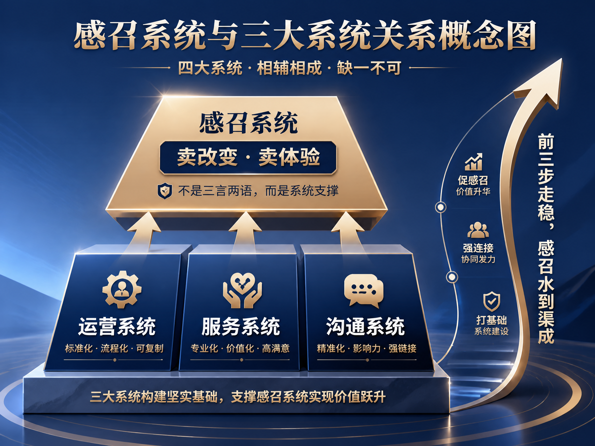 感召系统与三大系统关系概念图，阶梯式递进结构。画面底部是三个并… - 图片创意预览