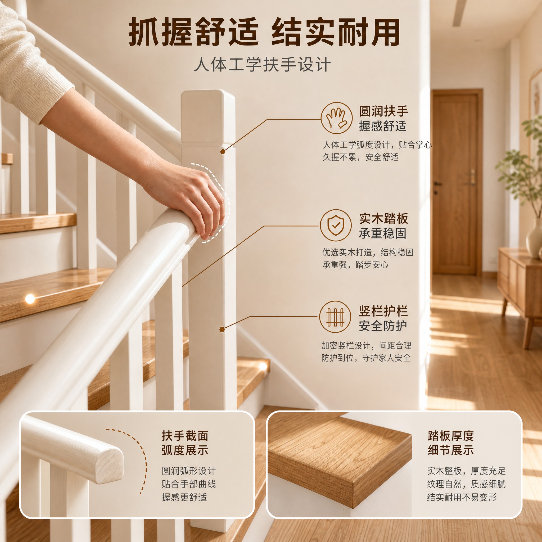 [主图-2] 功能与人体工学主图，展示实木扶手的抓握舒适度与楼… - 图片创意预览