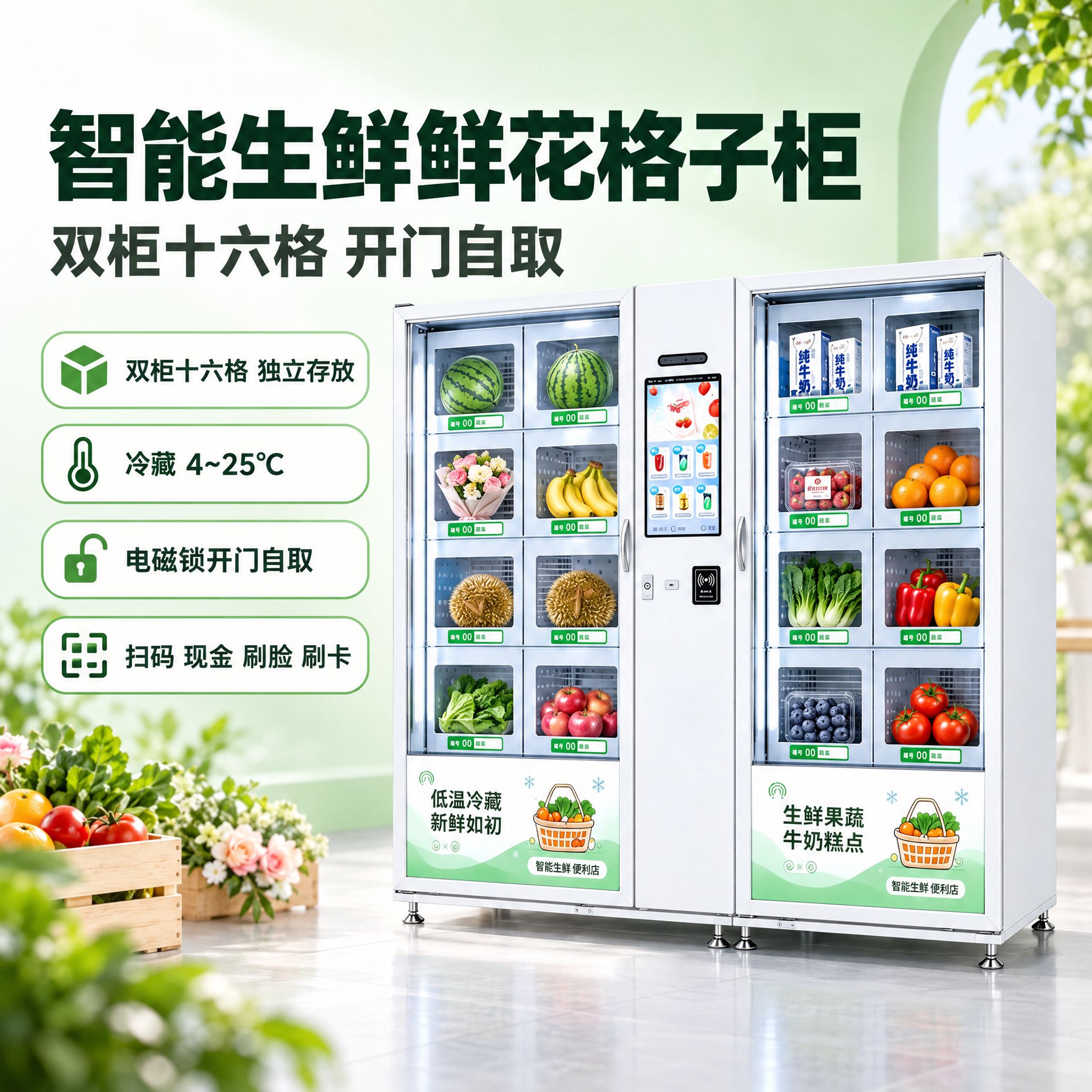 [主图-1] 商品名称：智能生鲜鲜花格子柜。本张唯一任务：商品… - 图片创意预览