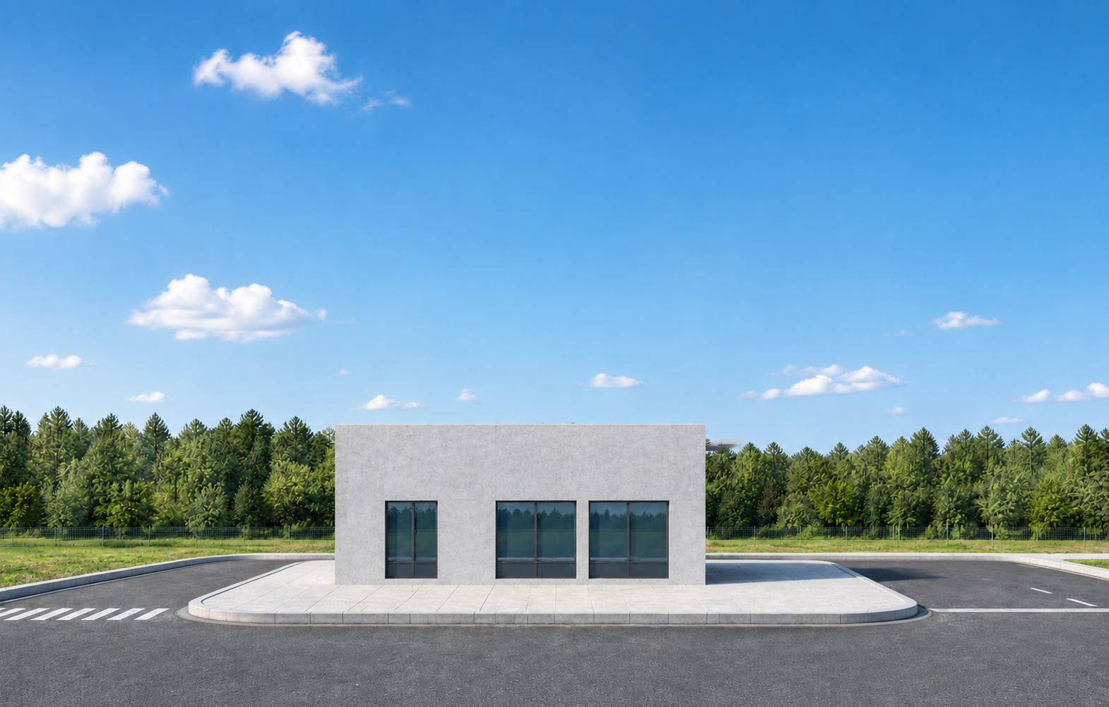 参考之前工业厂区的晴朗白天环境光线，重绘本图建筑：建筑模型结构… - 图片创意预览