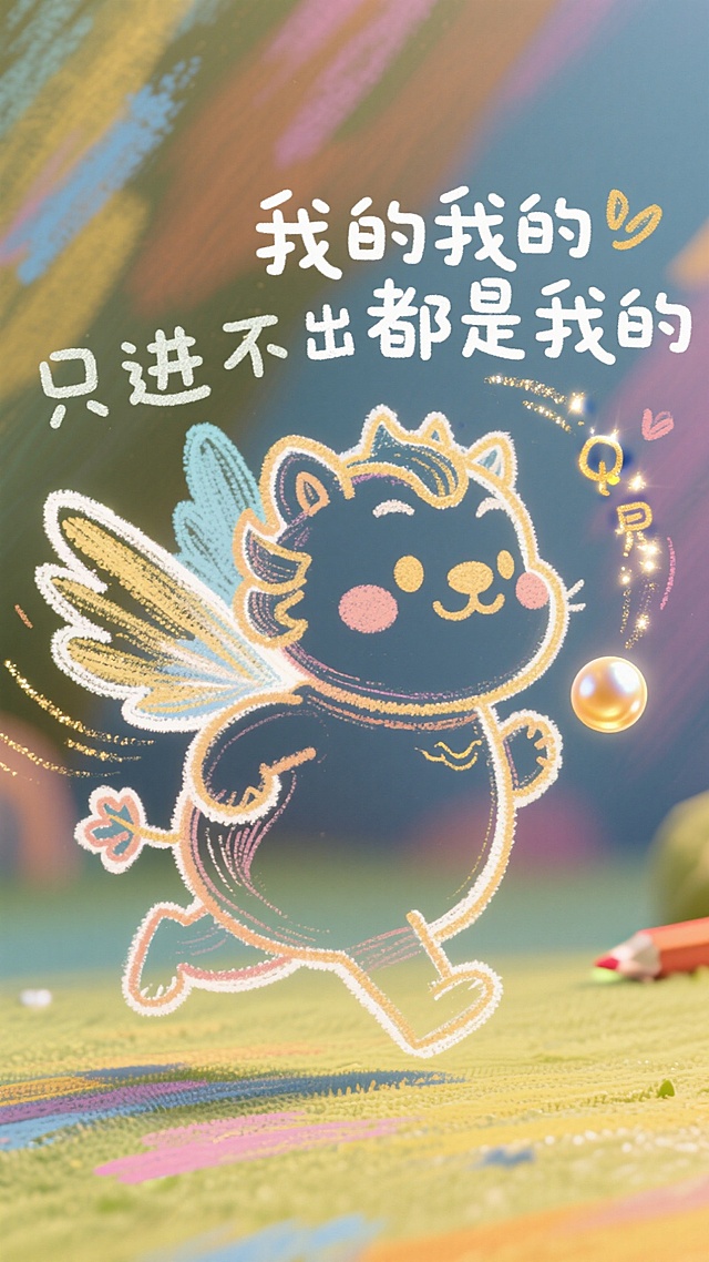 梦幻感插画风，拟人化小猫天使萌趣奔跑，蜡笔描边勾勒童真，水彩背景渲染温暖氛围，传递可爱与治愈的节日心意。