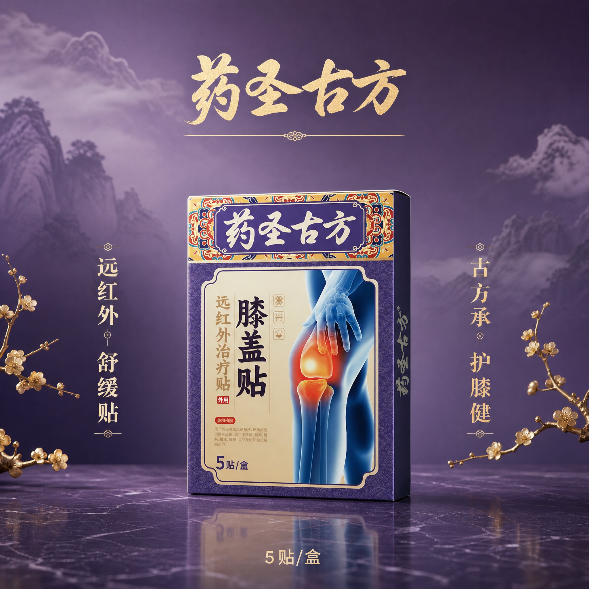 [单张主图] 药圣古方远红外治疗贴膝盖贴 中式国风品质感主图第… - 图片创意预览