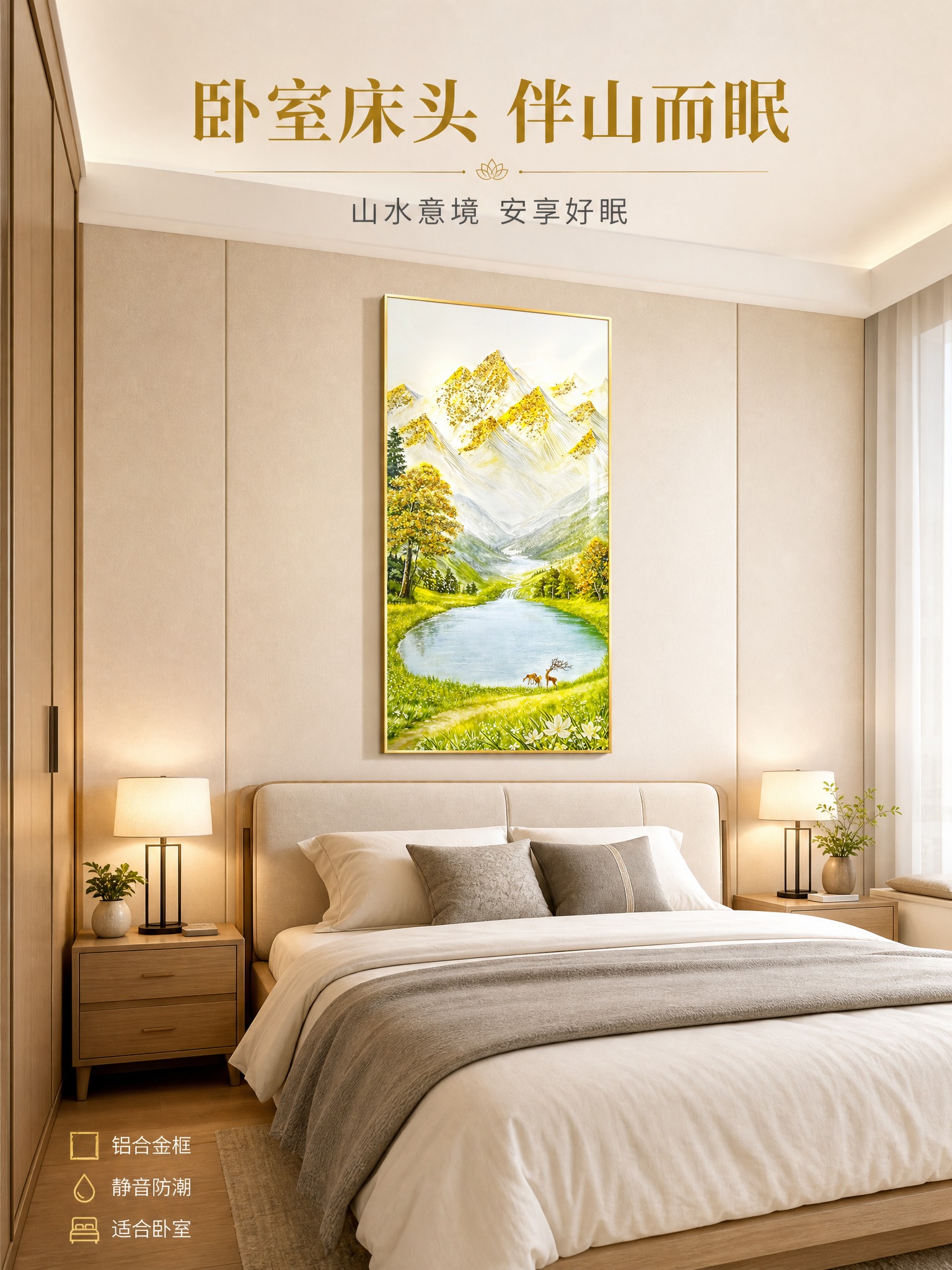 [商品] 使用【图1】福禄双全山水风景装饰画；保留金色铝合金细… - 图片创意预览