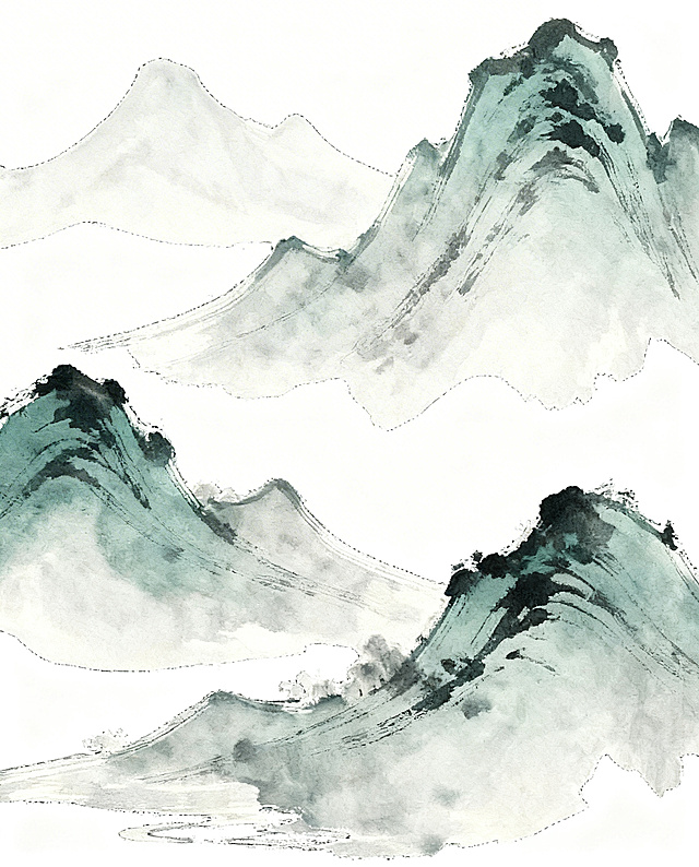 高清放大这张水墨山水画，不改变原有的色彩与整体结构，添加更多细腻的水墨笔触细节，提升画质分辨率