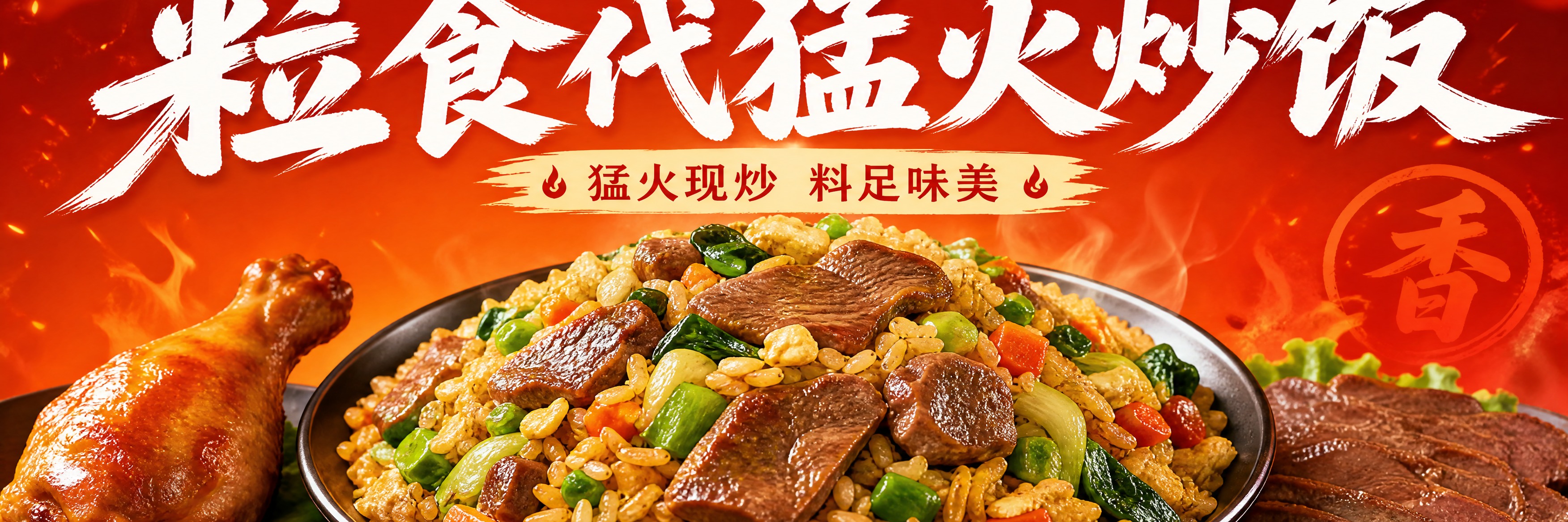 外卖店铺海报设计，尺寸1053x264px，横版长条形构图。画… - 图片创意预览