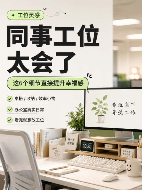 工位改造提升幸福感攻略分享清新原木风小红书封面预览效果