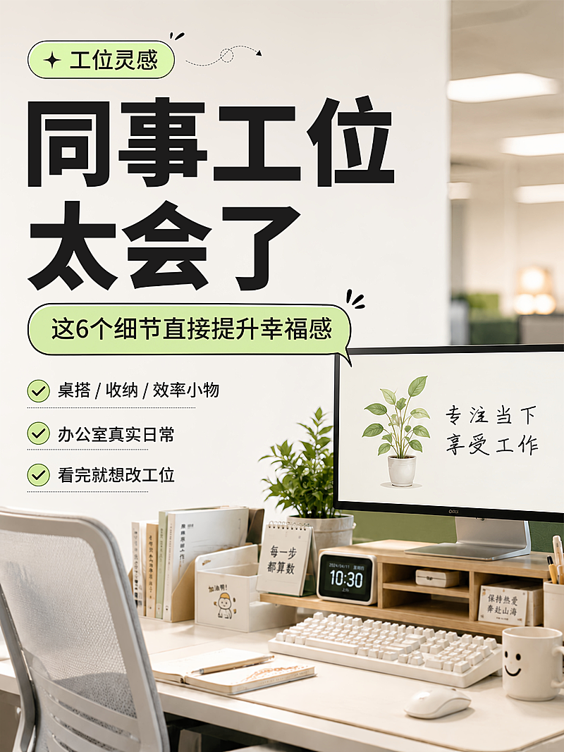 工位改造提升幸福感攻略分享清新原木风小红书封面