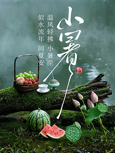 小暑二十四节气森系国风意境小红书封面图