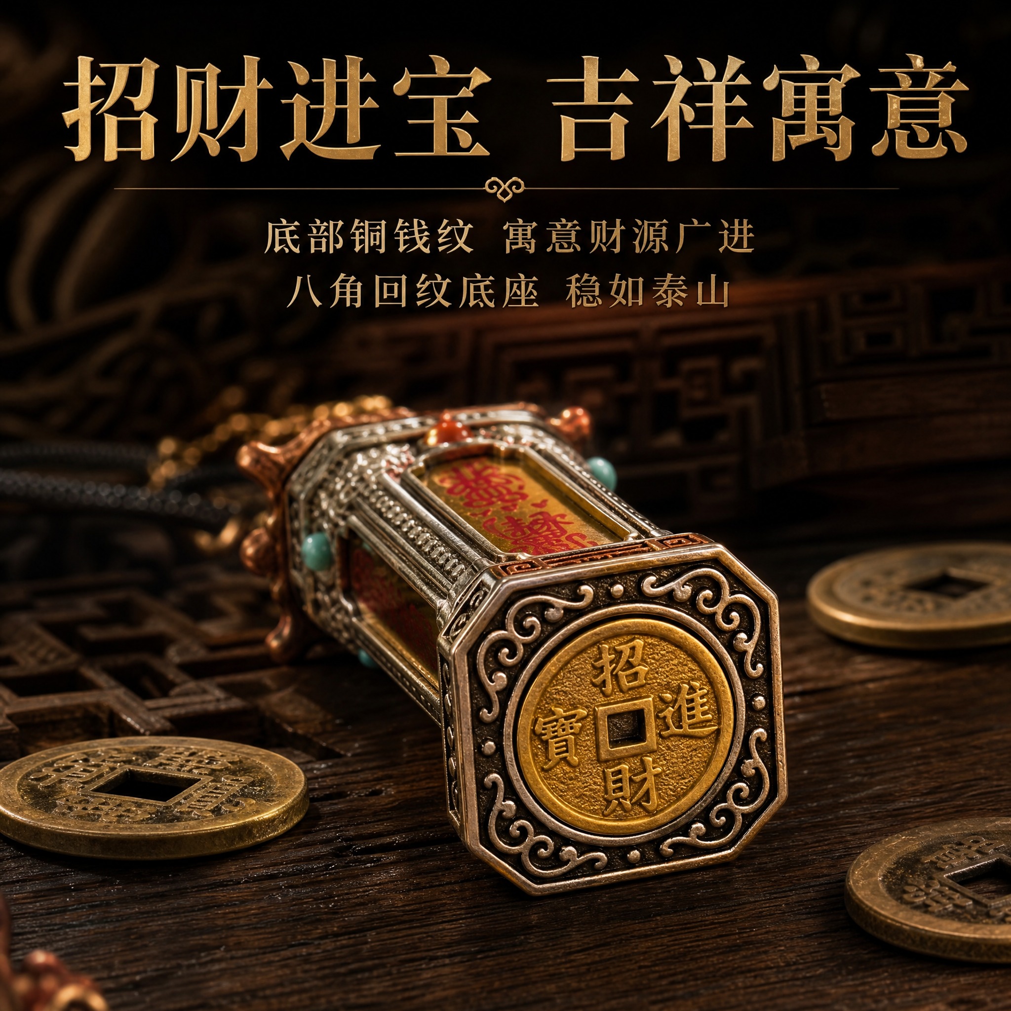 淘宝天猫电商主图，1:1正方形，深色中式场景背景，暗调古风，深… - 图片创意预览