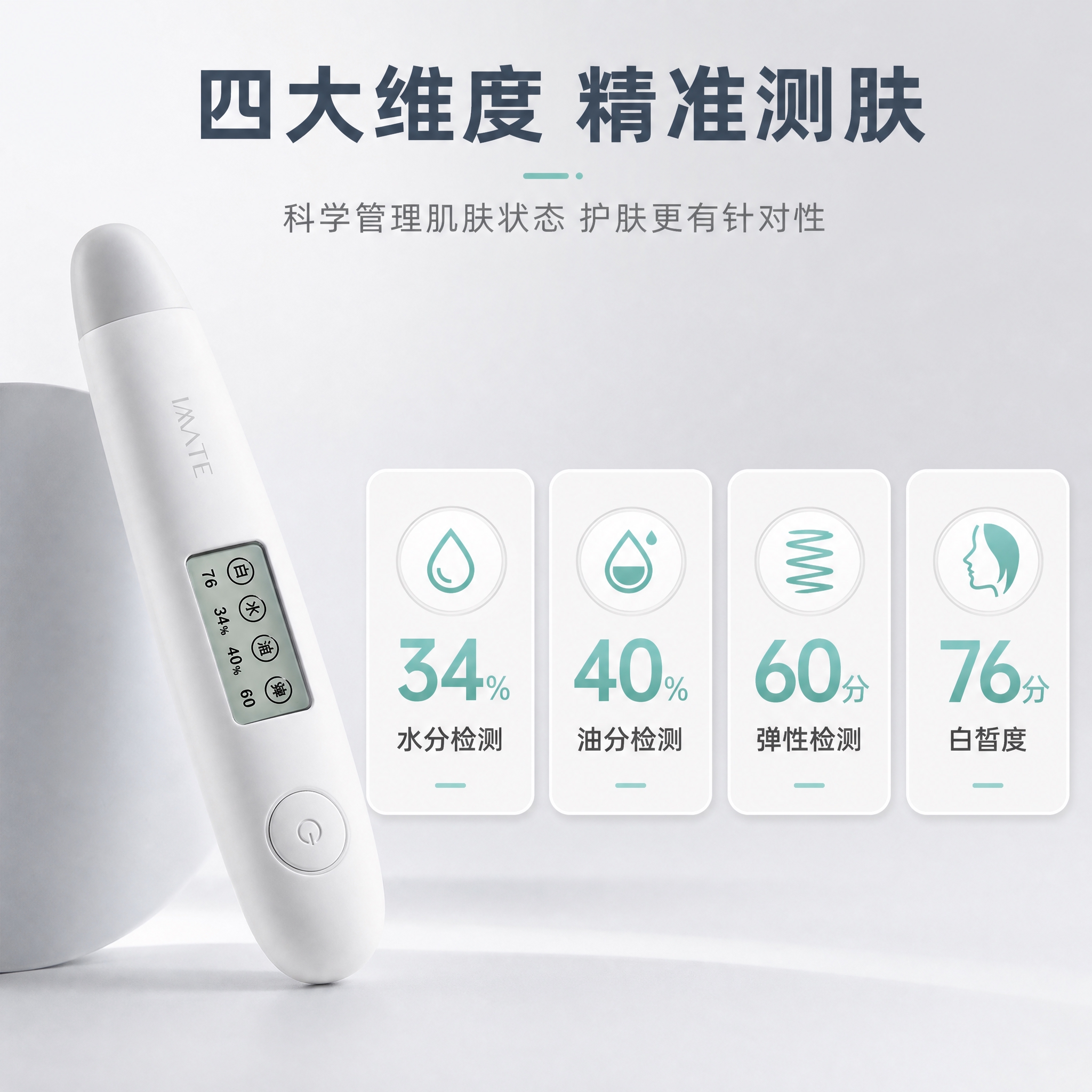 [主图-2] 核心价值与关键卖点，展示皮肤测试仪四大检测维度的… - 图片创意预览