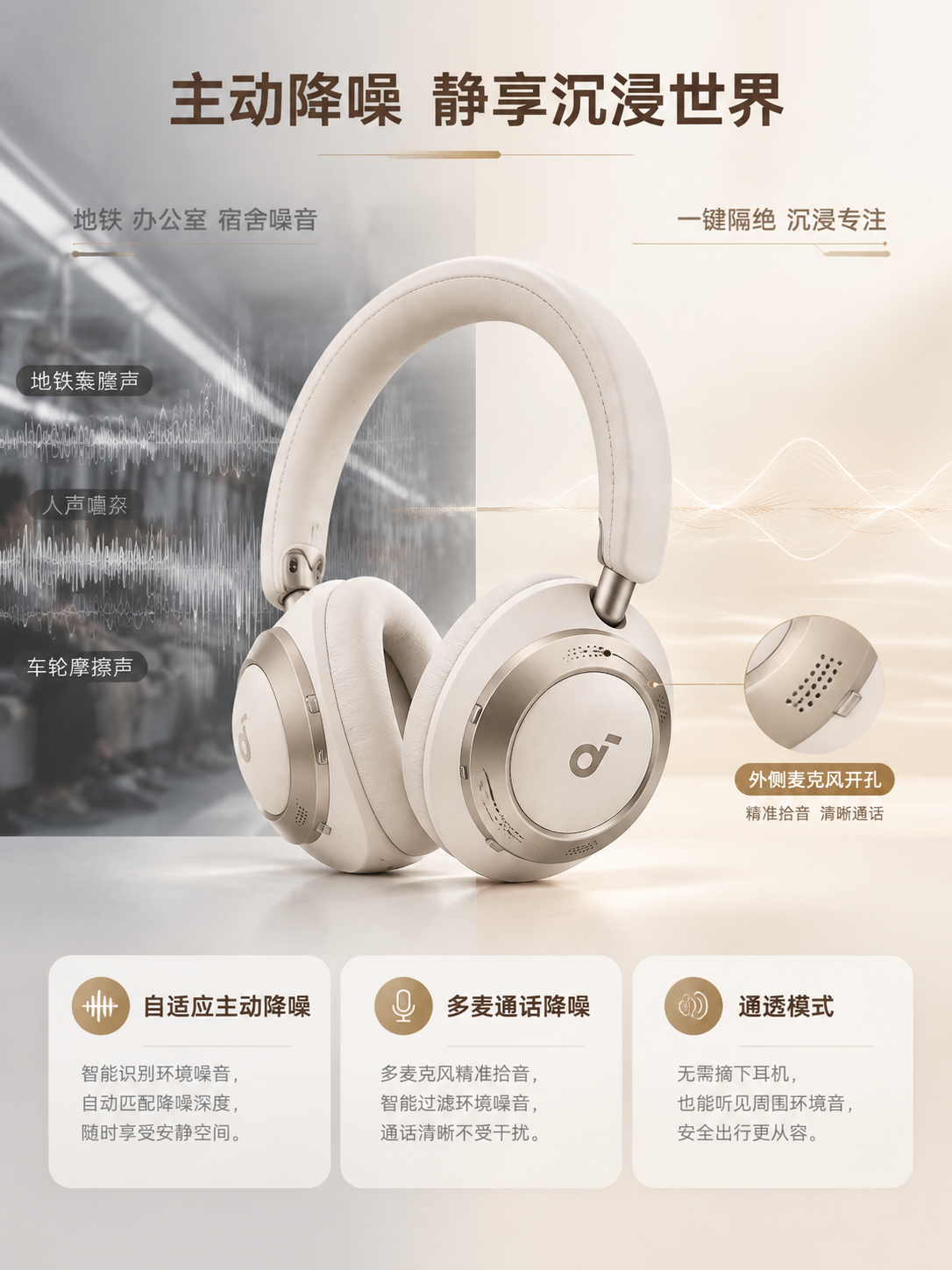 [商品] 使用【图1】奶白轻奢主动降噪头戴式蓝牙耳机；保留全部… - 图片创意预览