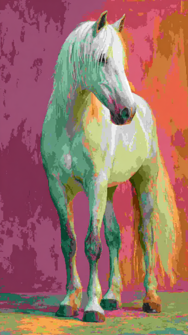 A well-built adult horse, with a clearly defined head, erect ears, bright and lively eyes, a long an预览效果