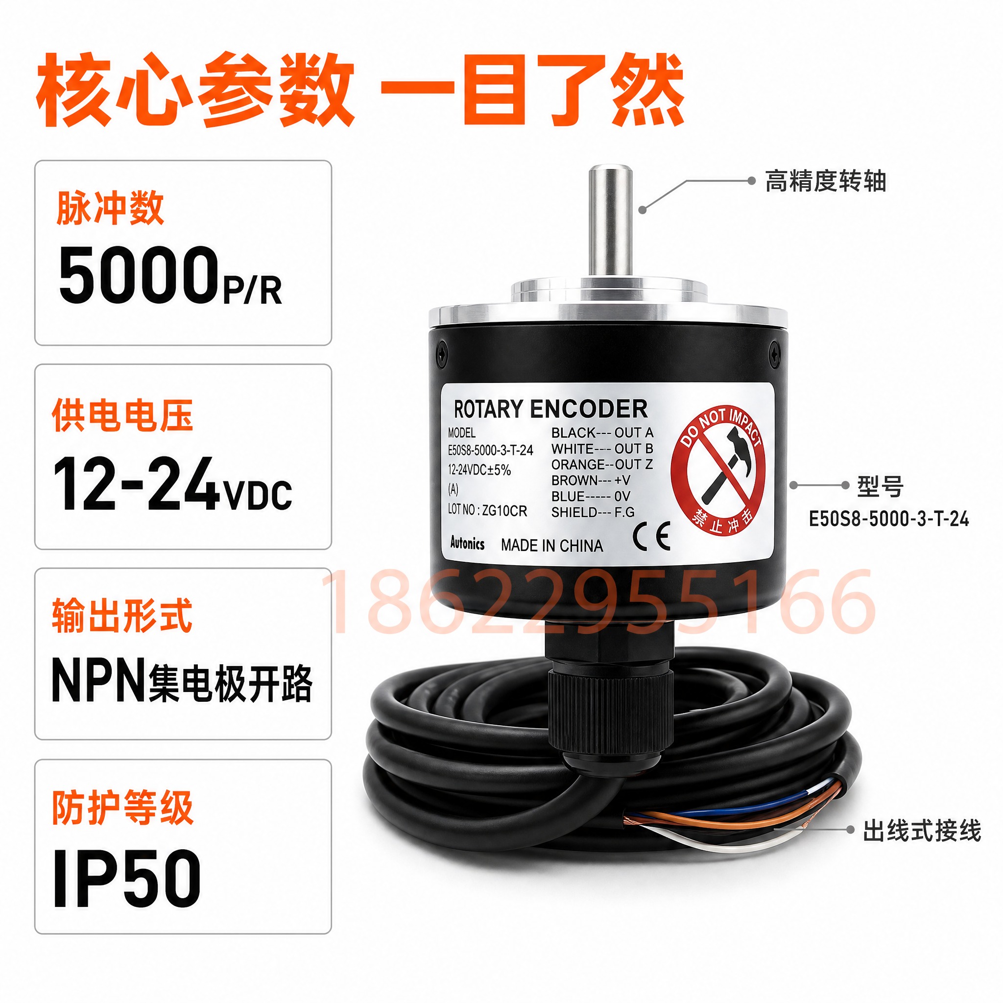 [主图-2] 旋转编码器核心参数与性能卖点图，纯白背景，技术参… - 图片创意预览