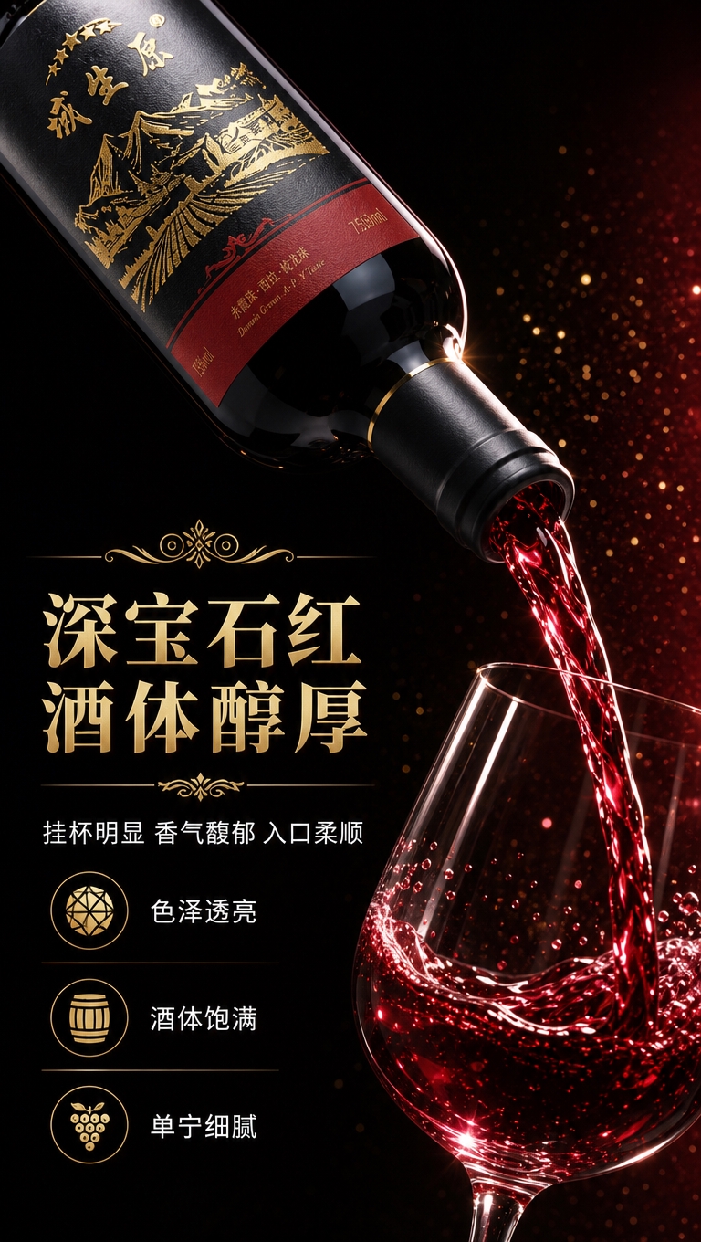 [商品] 使用【图1】域生原干红葡萄酒瓶身；保留黑色酒标金色烫… - 图片创意预览