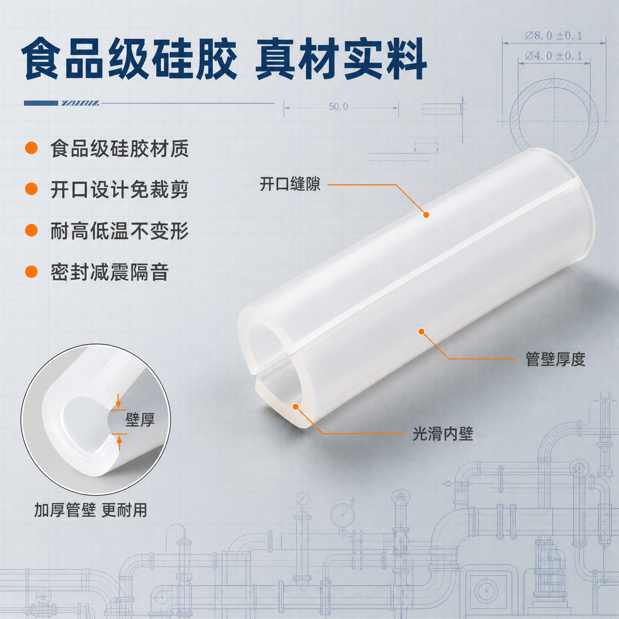 [主图-2] 食品级硅胶开口管 材质工艺与卖点图 1688工业… - 图片创意预览