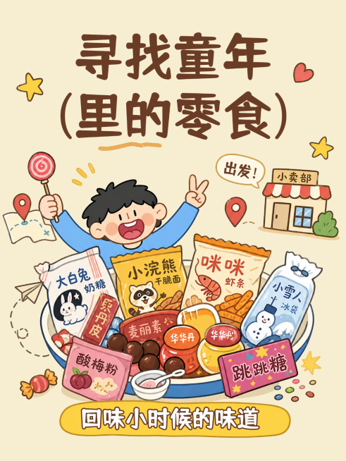 六一儿童节零食节日祝福线条涂鸦插画可爱风格小红书封面预览效果