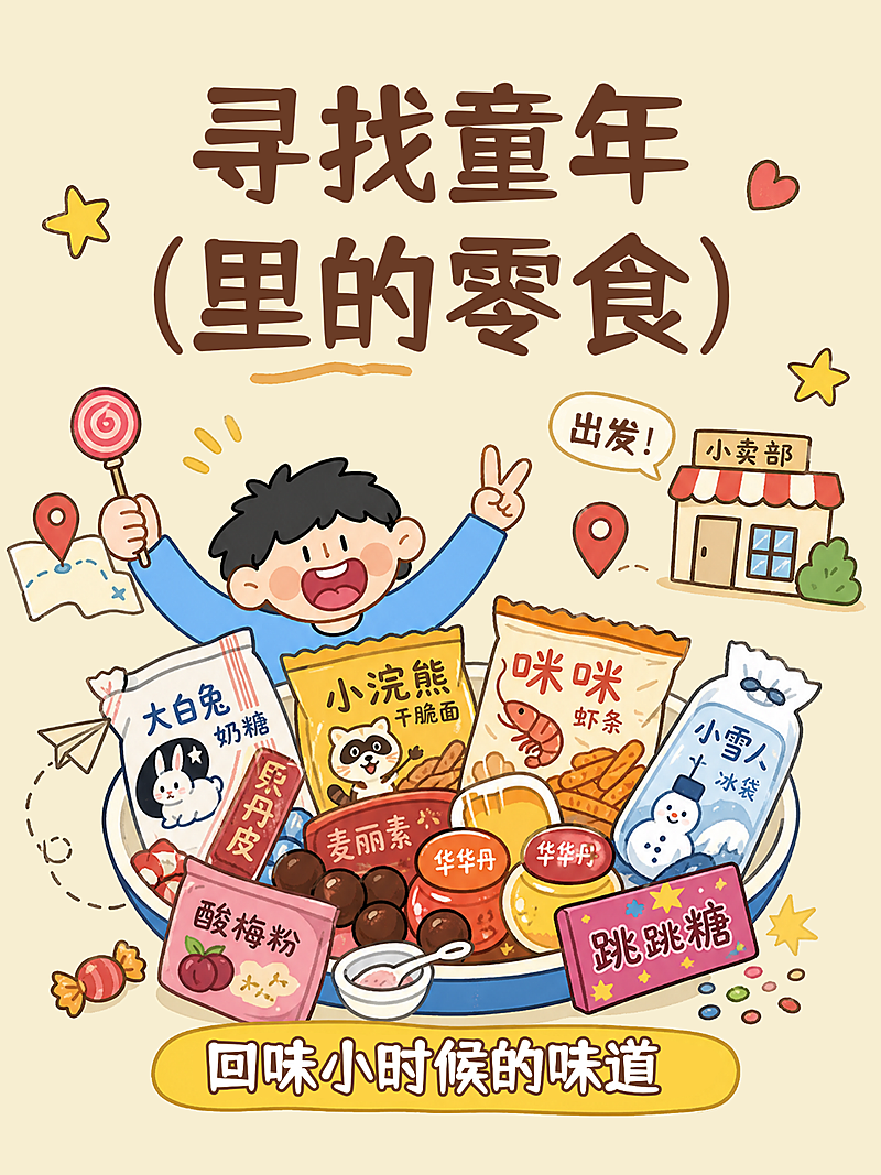 六一儿童节零食节日祝福线条涂鸦插画可爱风格小红书封面