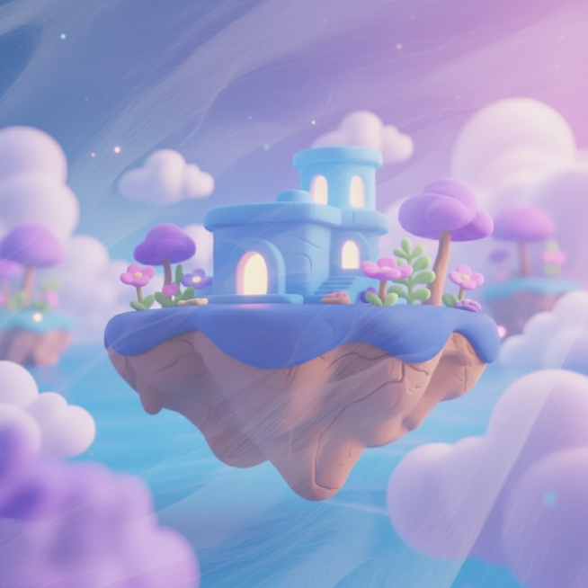 蓝色系的华丽梦幻风景，非实景，充满想象力的奇幻元素，漂浮的岛屿，发光的植物，流动的云彩，水晶般的建筑，整体呈现出童话般的梦幻氛围，色彩以蓝色为主调，搭配紫色和粉色的点缀，光线柔和且带有光晕效果预览效果