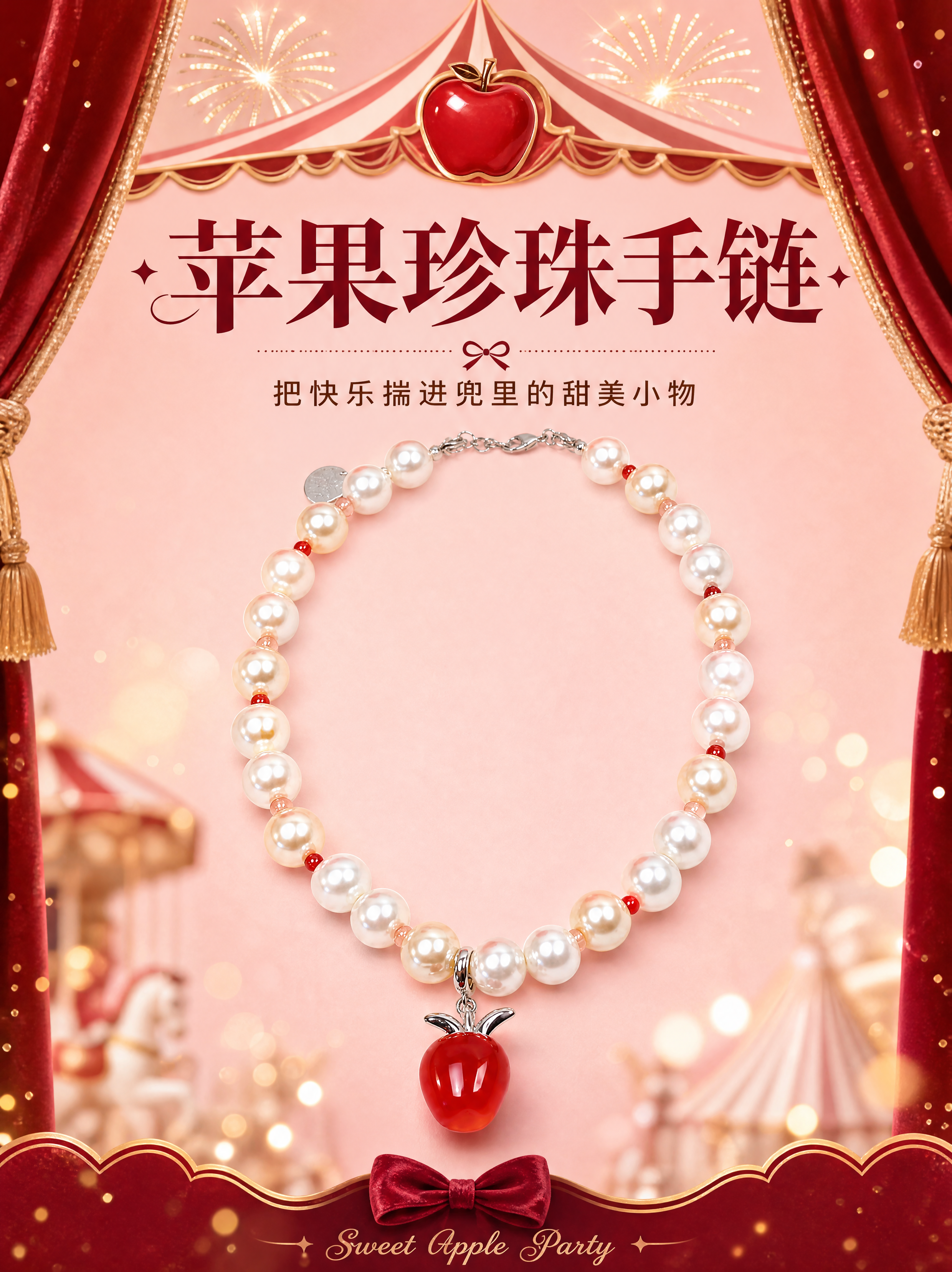 [商品] 使用精修后的红苹果珍珠手链产品图；保留珍珠颗数、排列… - 图片创意预览