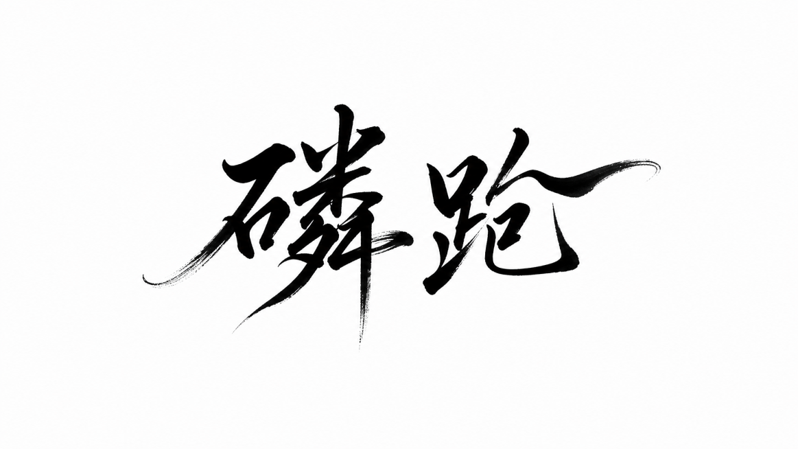 参考原图毛笔书法风格，将文字更换为“磷跑”，横向排列，黑色毛笔笔触，白色背景，保留行云流水的笔触质感预览效果