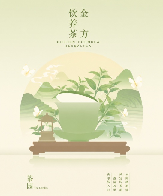 「图片1」「图片1」参考图片风格，画面上下渐变暖清浅渐变底色，居中主体盖碗茶置于木质茶托，后方圆形暖光晕衬景，左侧 / 后方搭配三江侗族风物主体，搭配对应灵动小动物 + 祥云曲线，底部左侧标注风物名预览效果