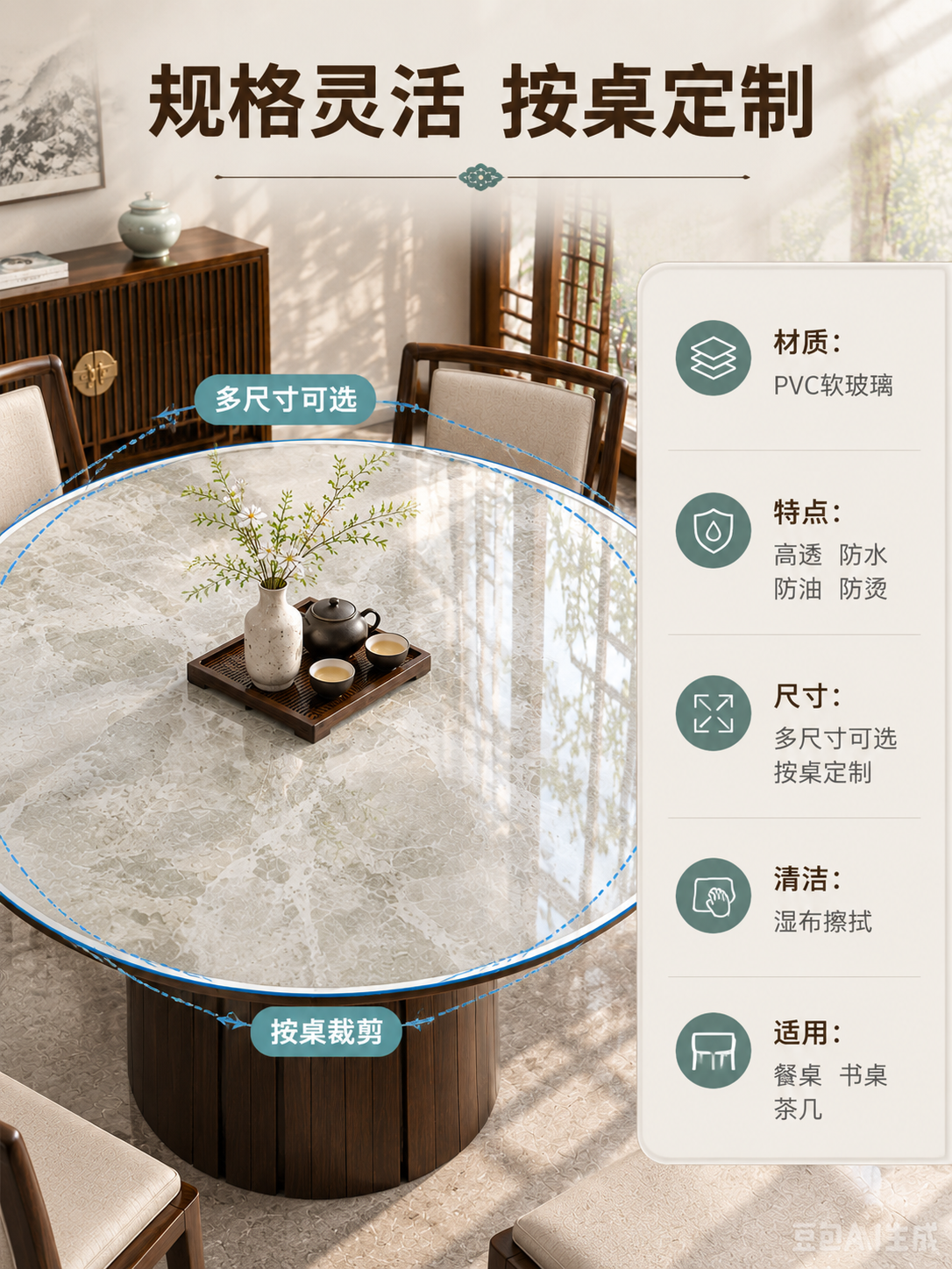 [商品] 使用【图1】产品图=透明PVC软玻璃桌垫（蓝白双层包… - 图片创意预览