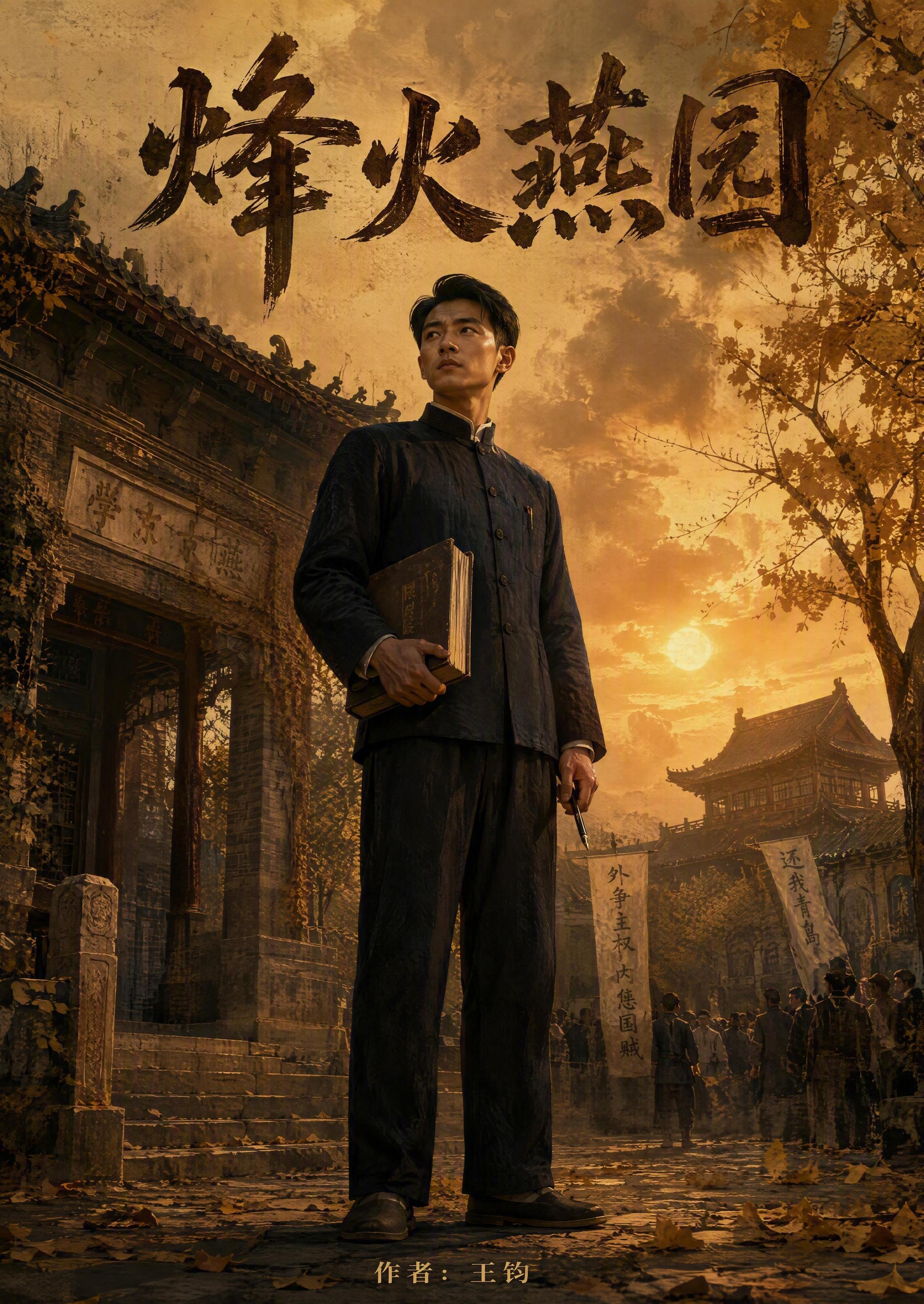 民国时期燕京大学校园背景，古色古香的中式古典建筑，飞檐翘角，银… - 图片创意预览