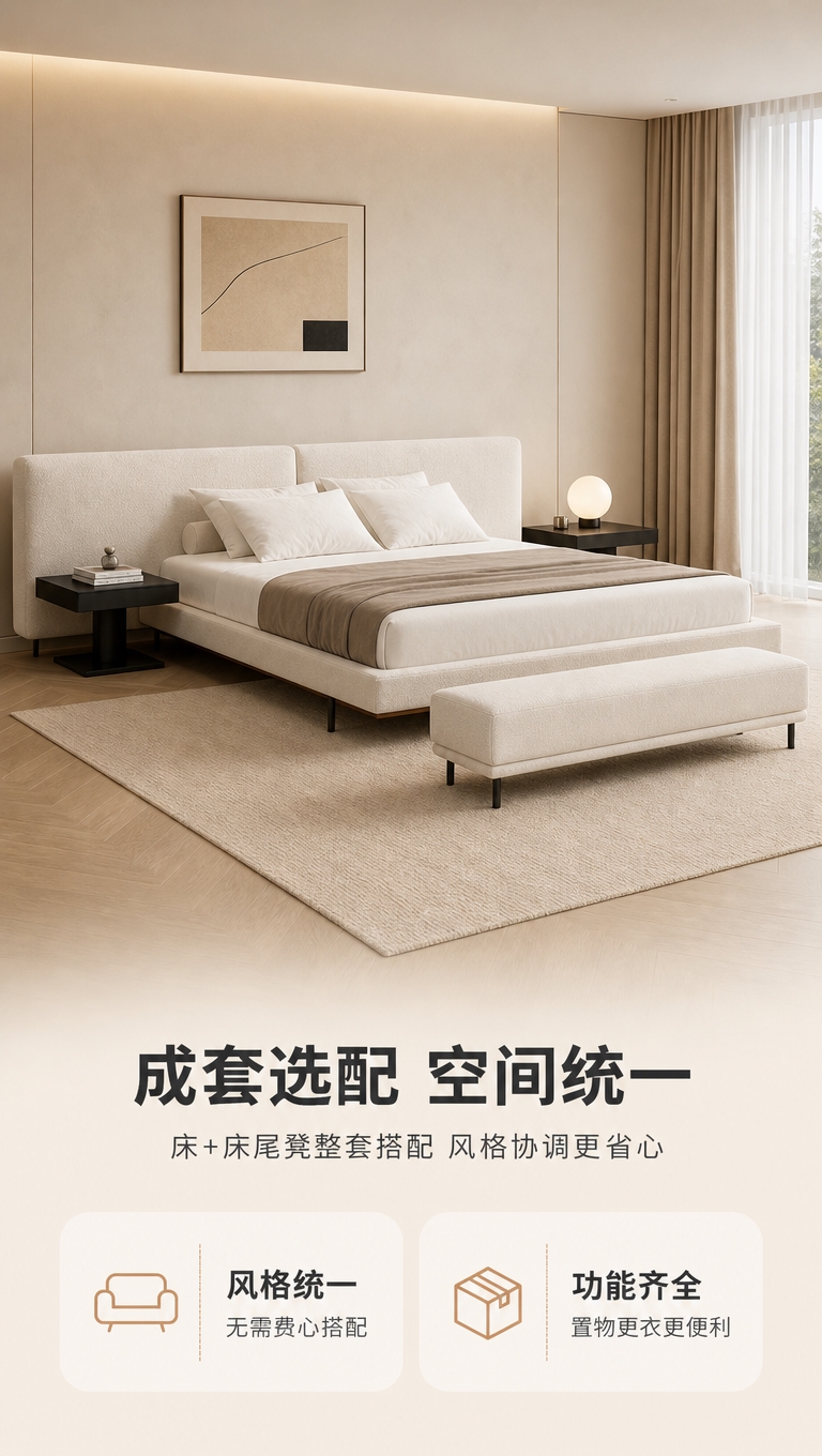 [商品] 使用【图1】意式简约悬浮布艺软包床；保留床头高软包、… - 图片创意预览