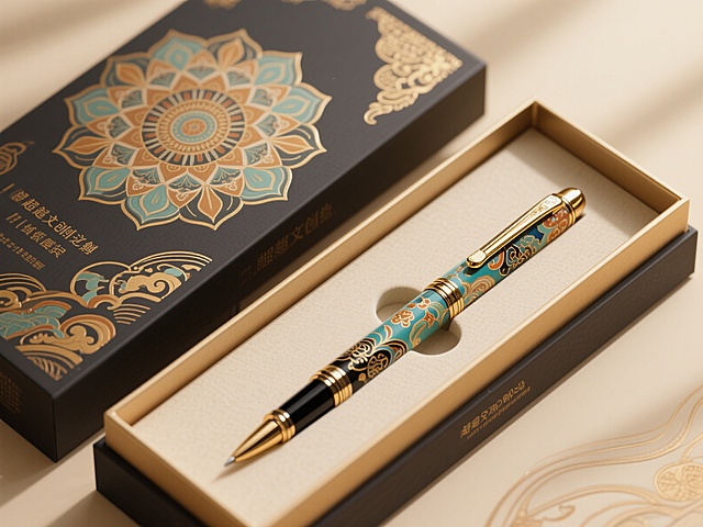 国潮风金属笔，鎏金浮雕纹饰，古典中式美学，重拟物设计，奢华感十足，礼盒包装尽显民族韵味。