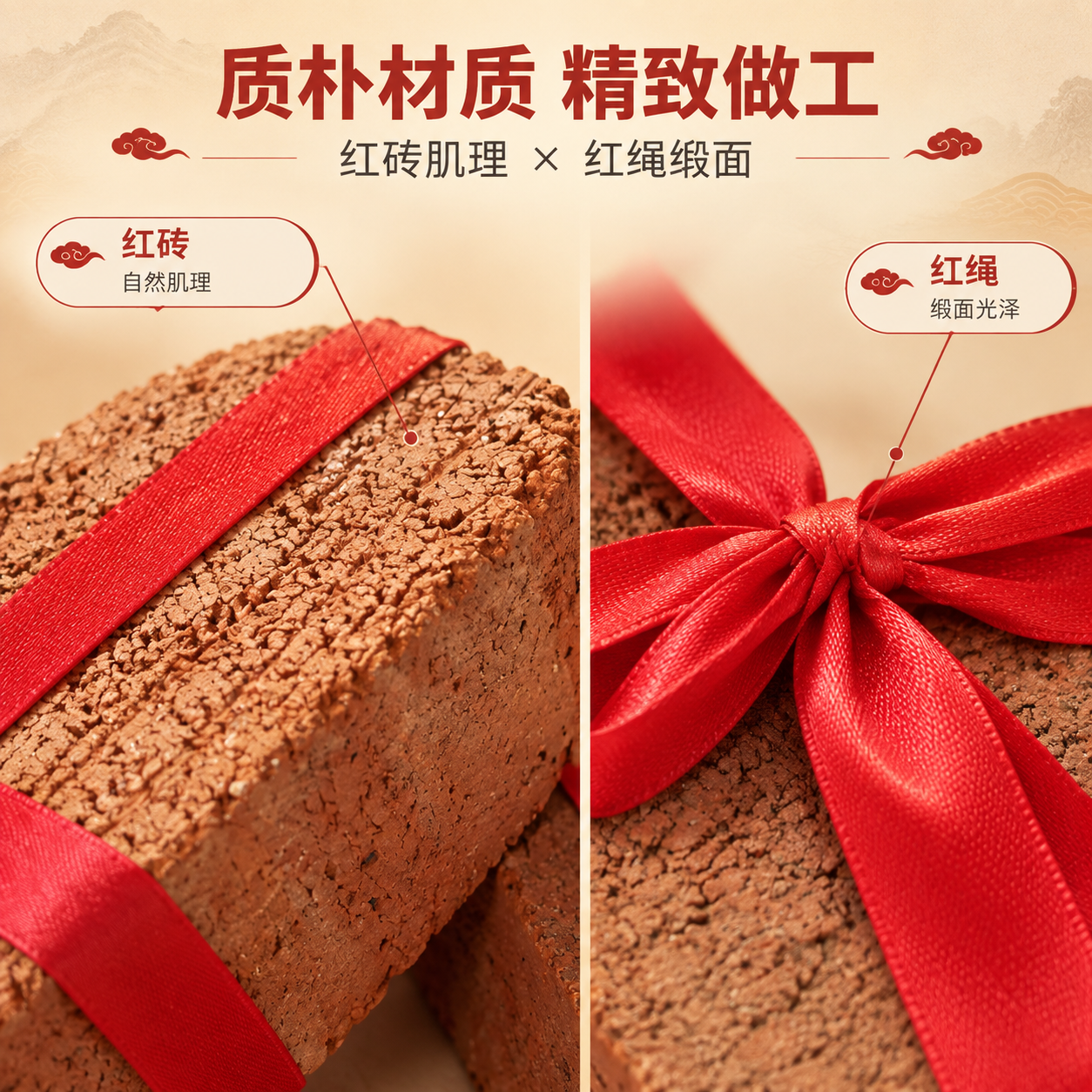 [商品] 使用【图3】红砖捆红绳摆件；保留红砖粗糙颗粒肌理、红… - 图片创意预览