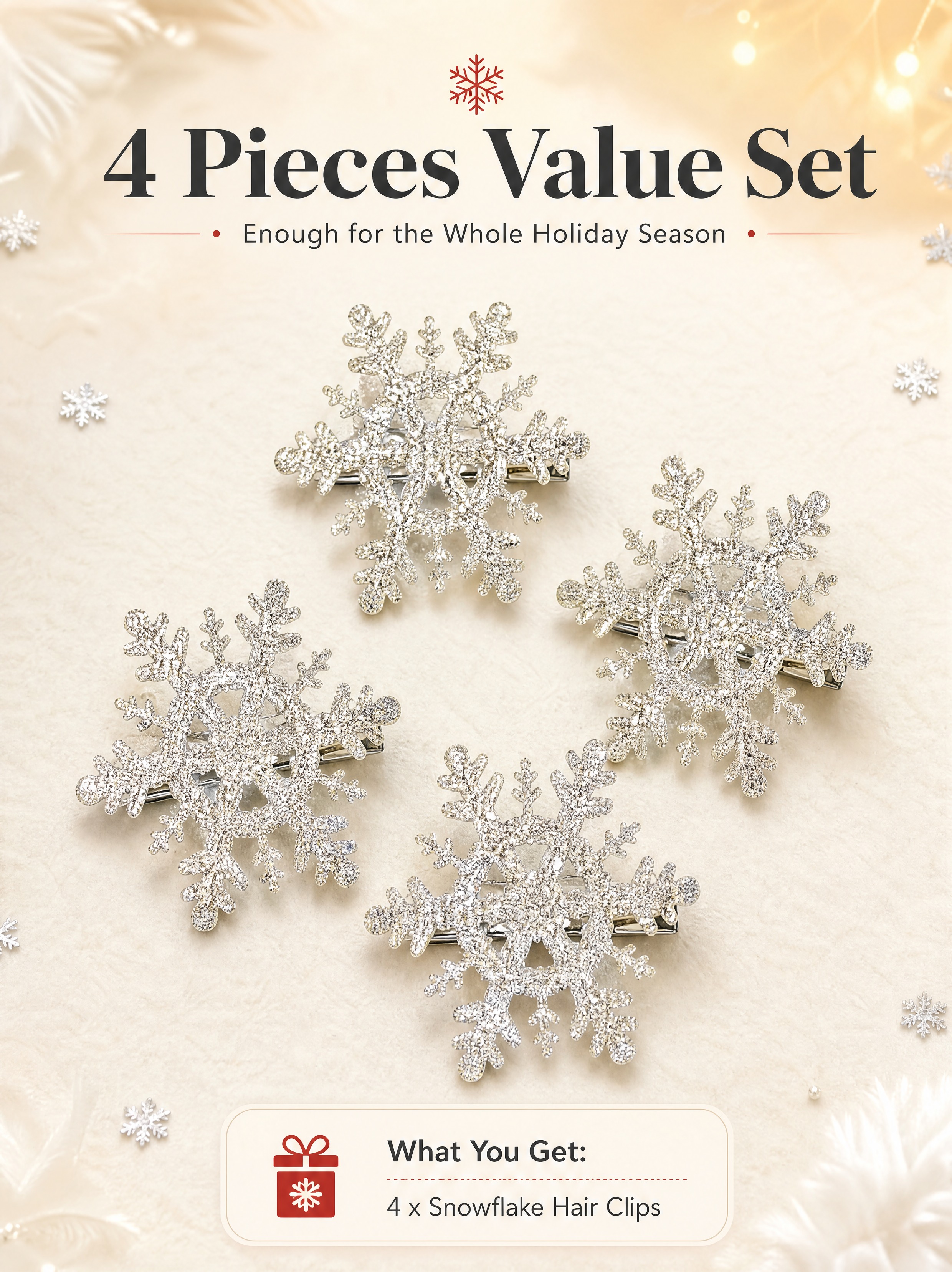 [商品] 使用【图2】银色闪粉雪花发夹；商品处理：保留雪花六瓣… - 图片创意预览