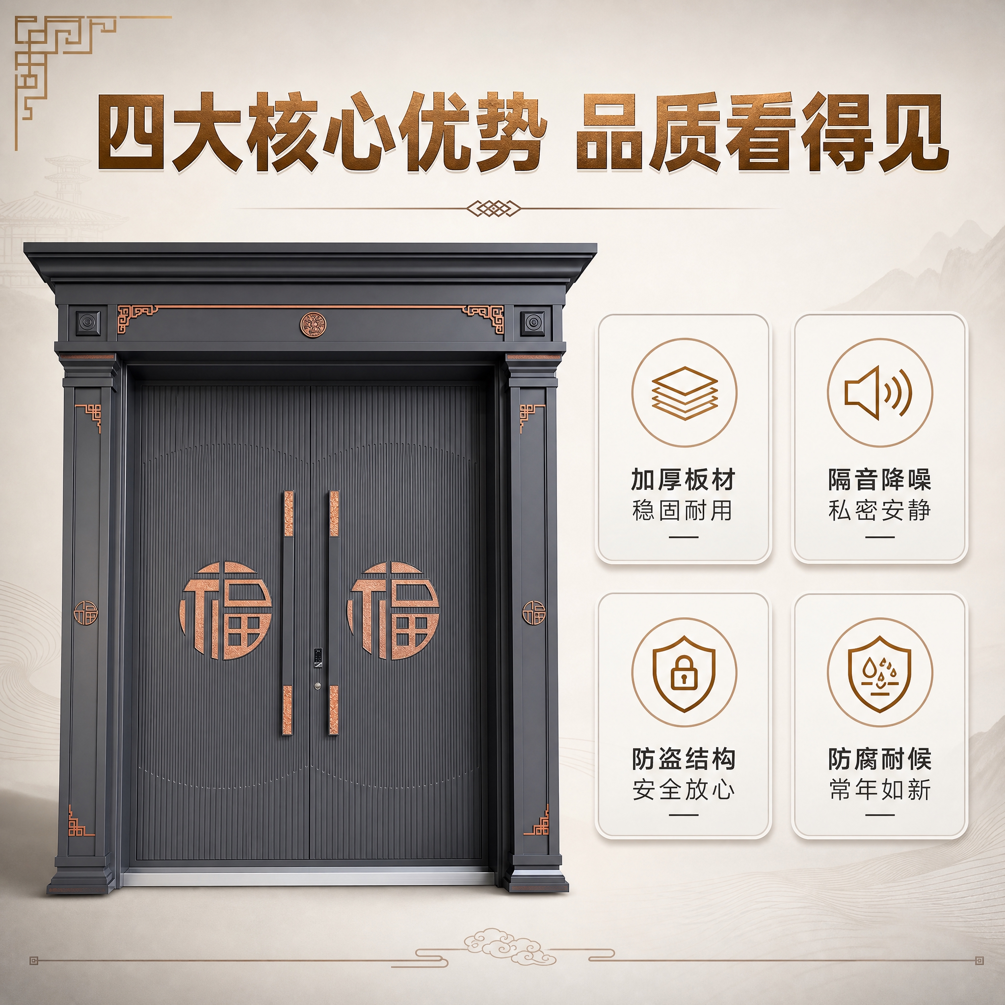 [主图-2] 核心卖点图，展示大门结构优势与四大核心功能。 [… - 图片创意预览