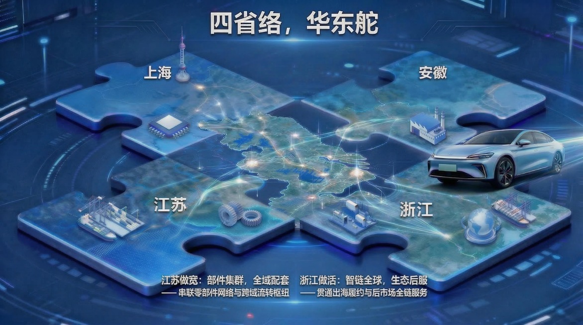 “将江苏做宽：部件集群，全域配套 —— 串联零部件网络与跨域流转枢纽”以上文字放到江苏两个字下面，“浙江做活：智链全球，生态后服 —— 贯通出海履约与后市场全链服务”放到浙江两个字下面预览效果