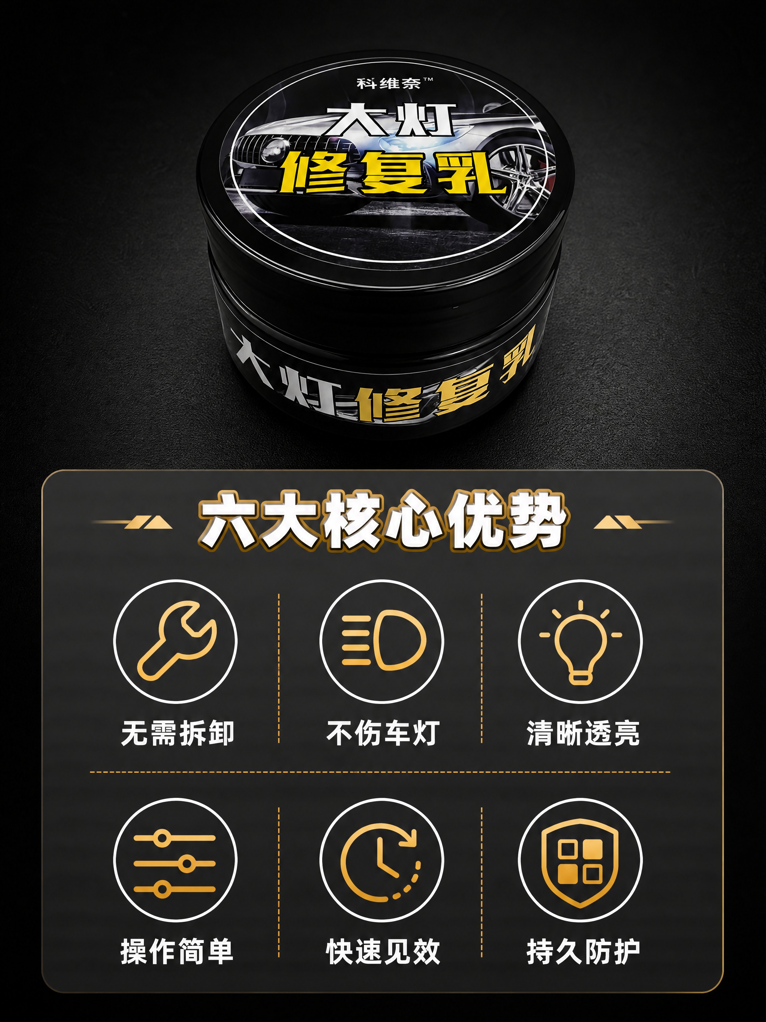 [商品] 使用【图1】科维奈大灯修复乳120g黑色圆罐；保留黑… - 图片创意预览