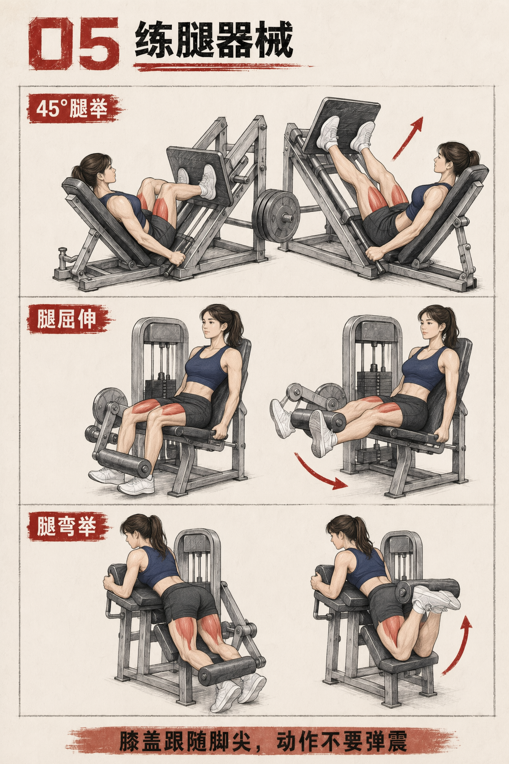 图生图局部编辑：将健身器械指南“05 练腿器械”图中所有男性人… - 图片创意预览