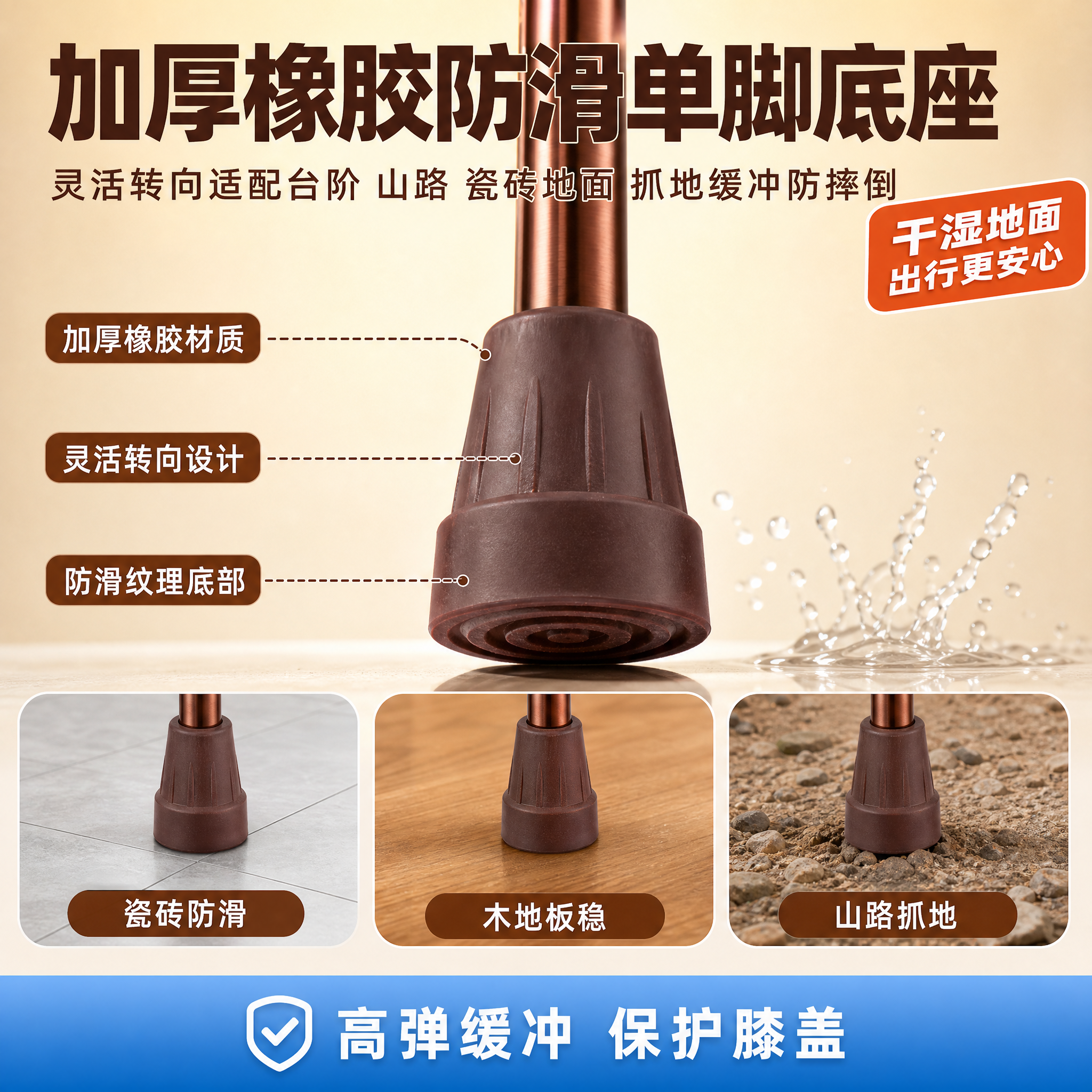 [主图-4] 加厚橡胶防滑单脚底座核心卖点图。 [氛围风格]… - 图片创意预览