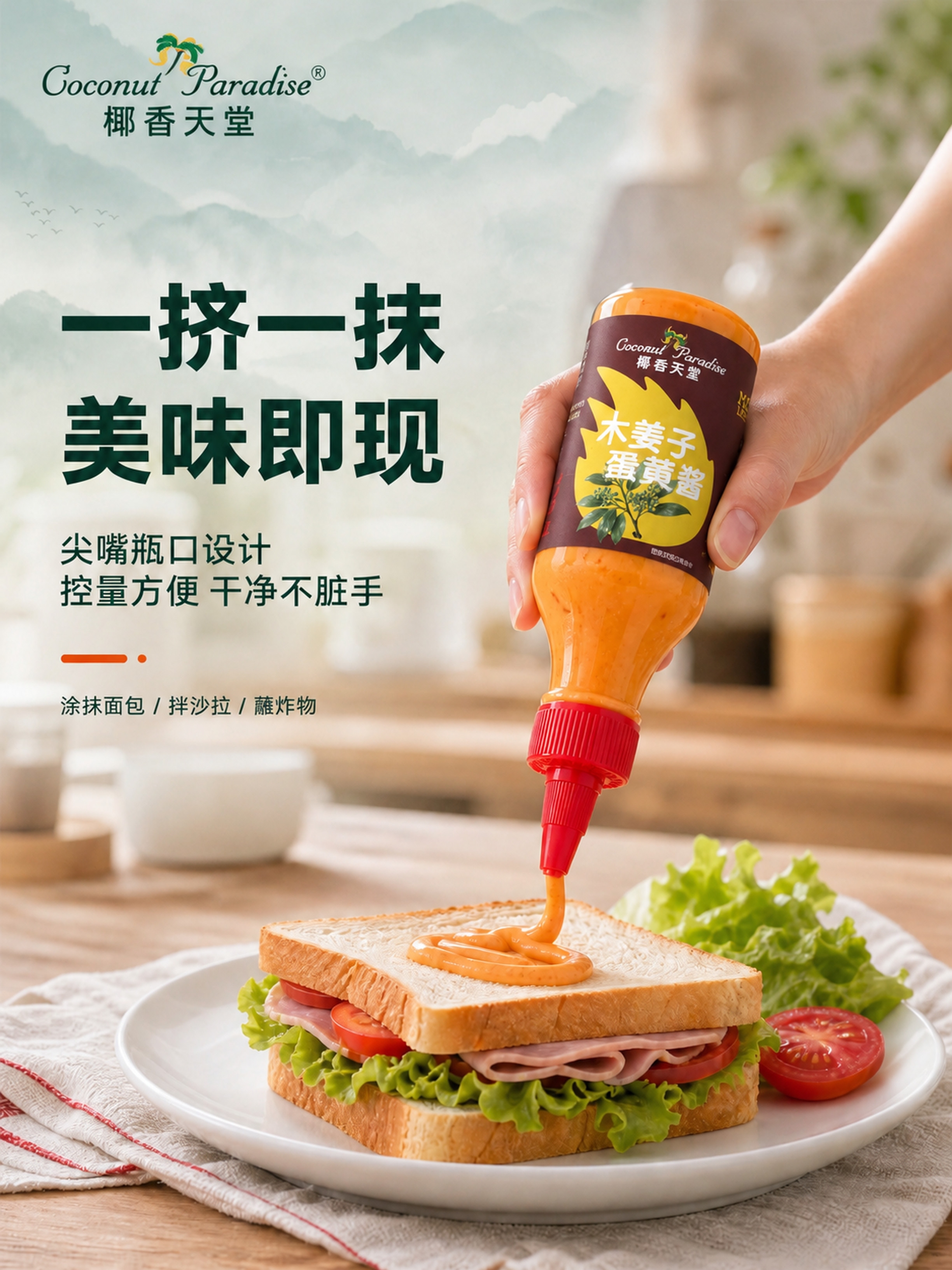 [商品] 将图中被手握着的木姜子蛋黄酱瓶子的标签完整替换为图6… - 图片创意预览