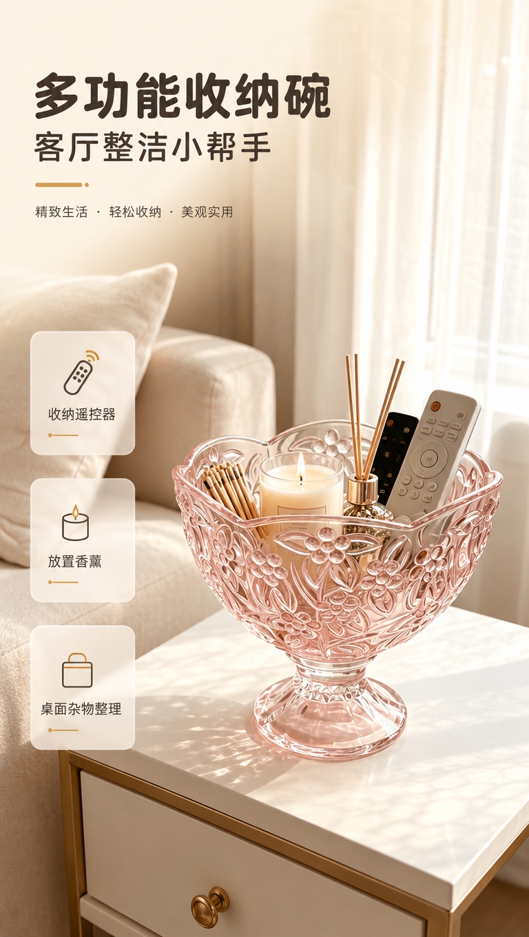 [商品] 使用【图5】浮雕粉晶高脚玻璃碗做收纳；保留碗的浮雕花… - 图片创意预览