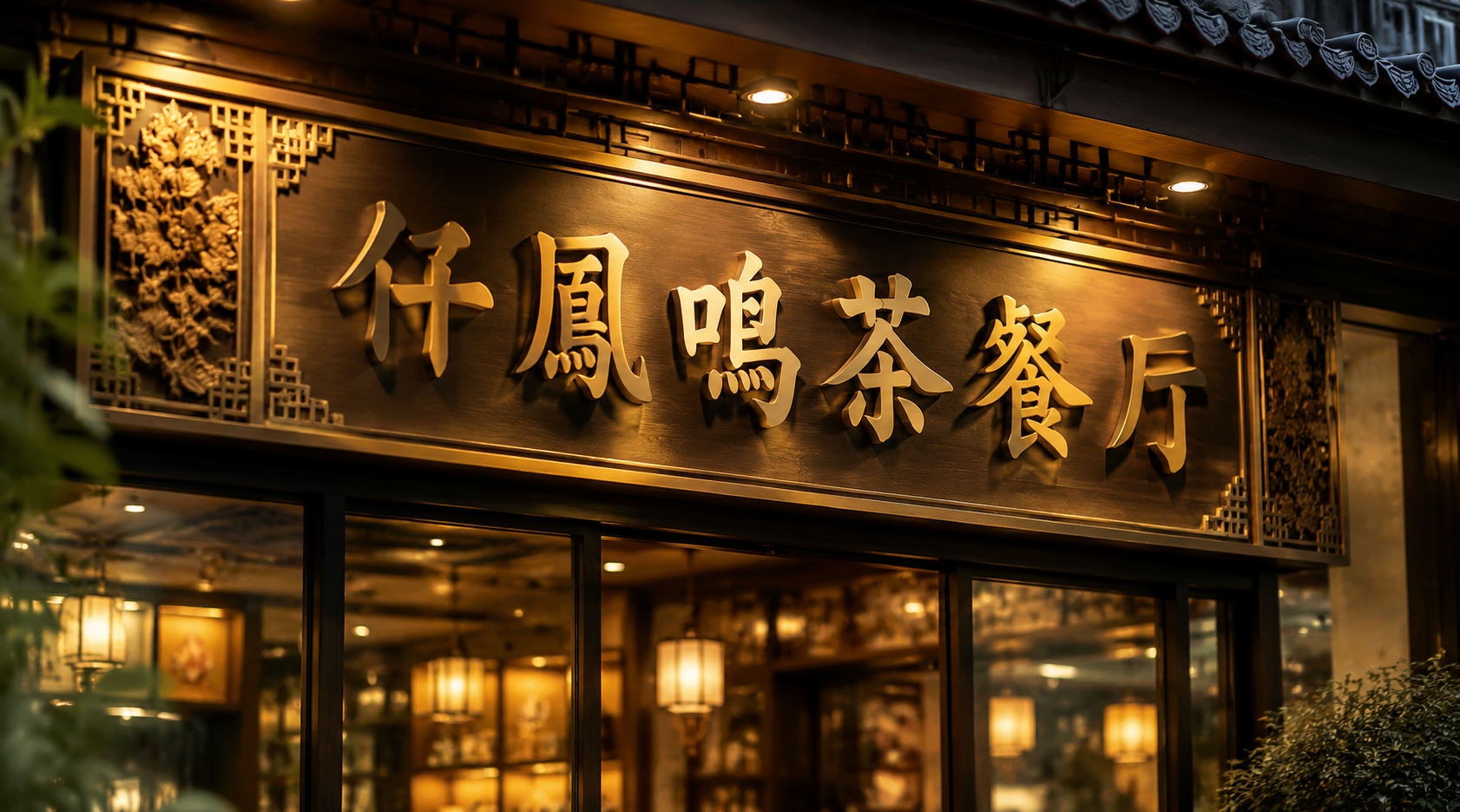 写实商业摄影风格，茶餐厅店招设计，横版构图。画面呈现港式茶餐厅… - 图片创意预览
