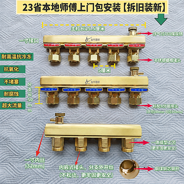 将图片顶部的黄色横幅标题修改为“23省本地师傅上门包安装【拆旧装新】”，保留其他产品参数信息、标注和整体布局不变，图片尺寸和比例与原图保持一致