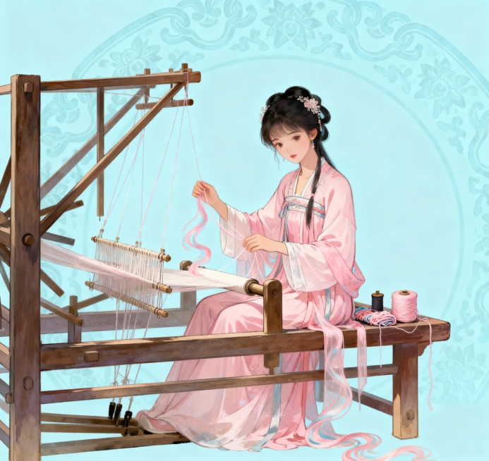 生成一个古风少女做纱线衣服的画面尺寸18x17cm预览效果