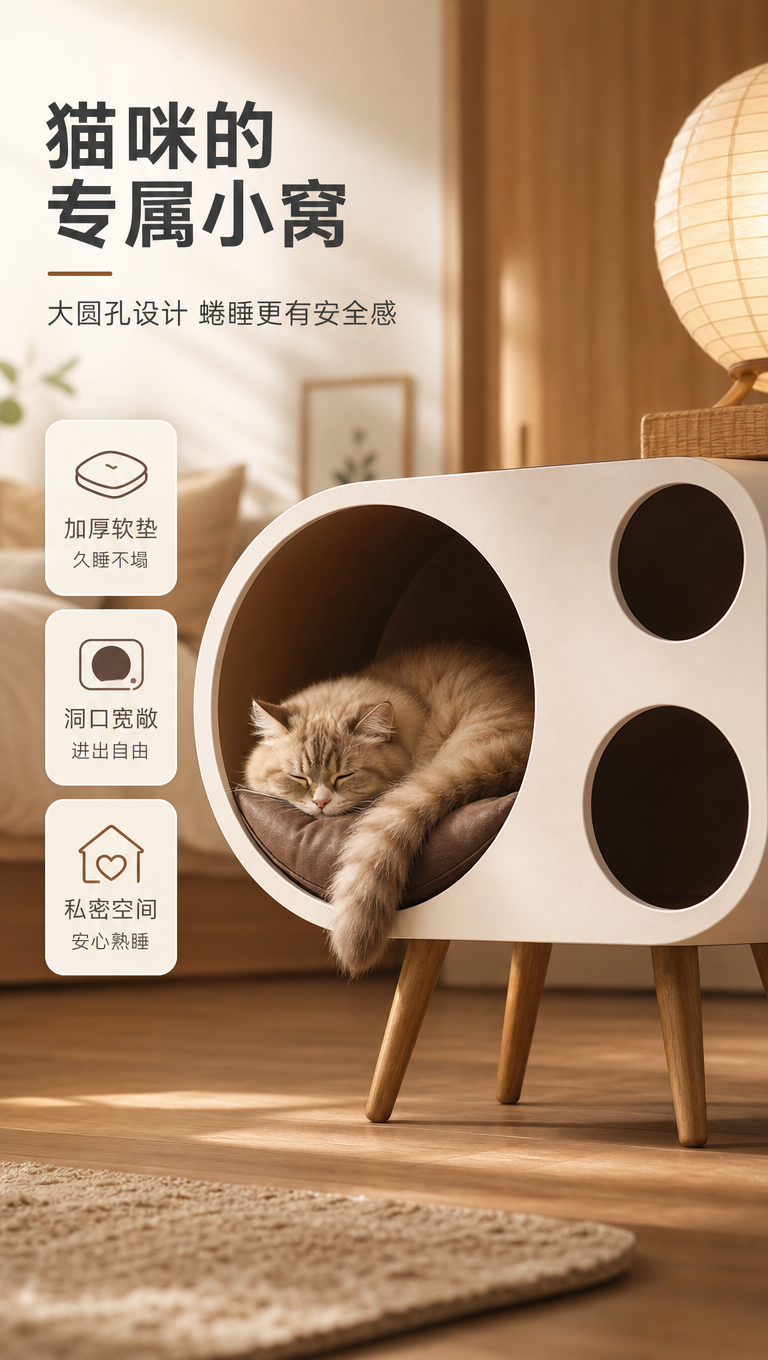 [商品] 使用【图1】Japandi风猫窝床头柜；保留白色圆润… - 图片创意预览