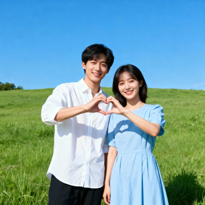 帮我生成20个写实风格的甜蜜浪漫主题的情侣照片，背景包括海边日落、蓝天绿地、室内温馨场景与黑白漫画等多种风格，情侣们或相拥、比心、亲吻、对视互动，整体色调丰富多变，洋溢着温暖幸福的氛围，呈现多样化的浪预览效果