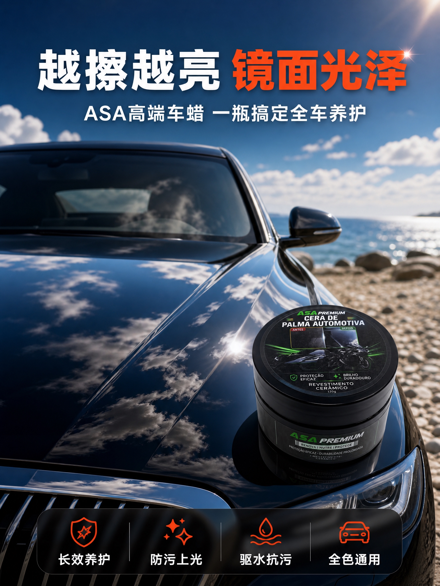 [商品] 使用【图1】ASA黑色圆罐装车蜡；保留黑色圆罐外形、… - 图片创意预览