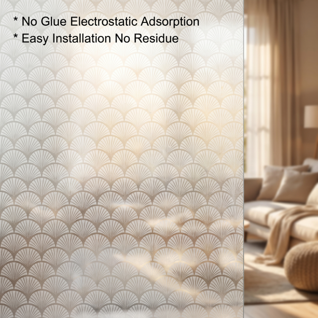 [Main Image 2] Living room application scene diagram of electrostatic frosted glass window film. It预览效果