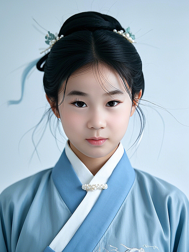 女生，汉服证件照，国风，纯色背景