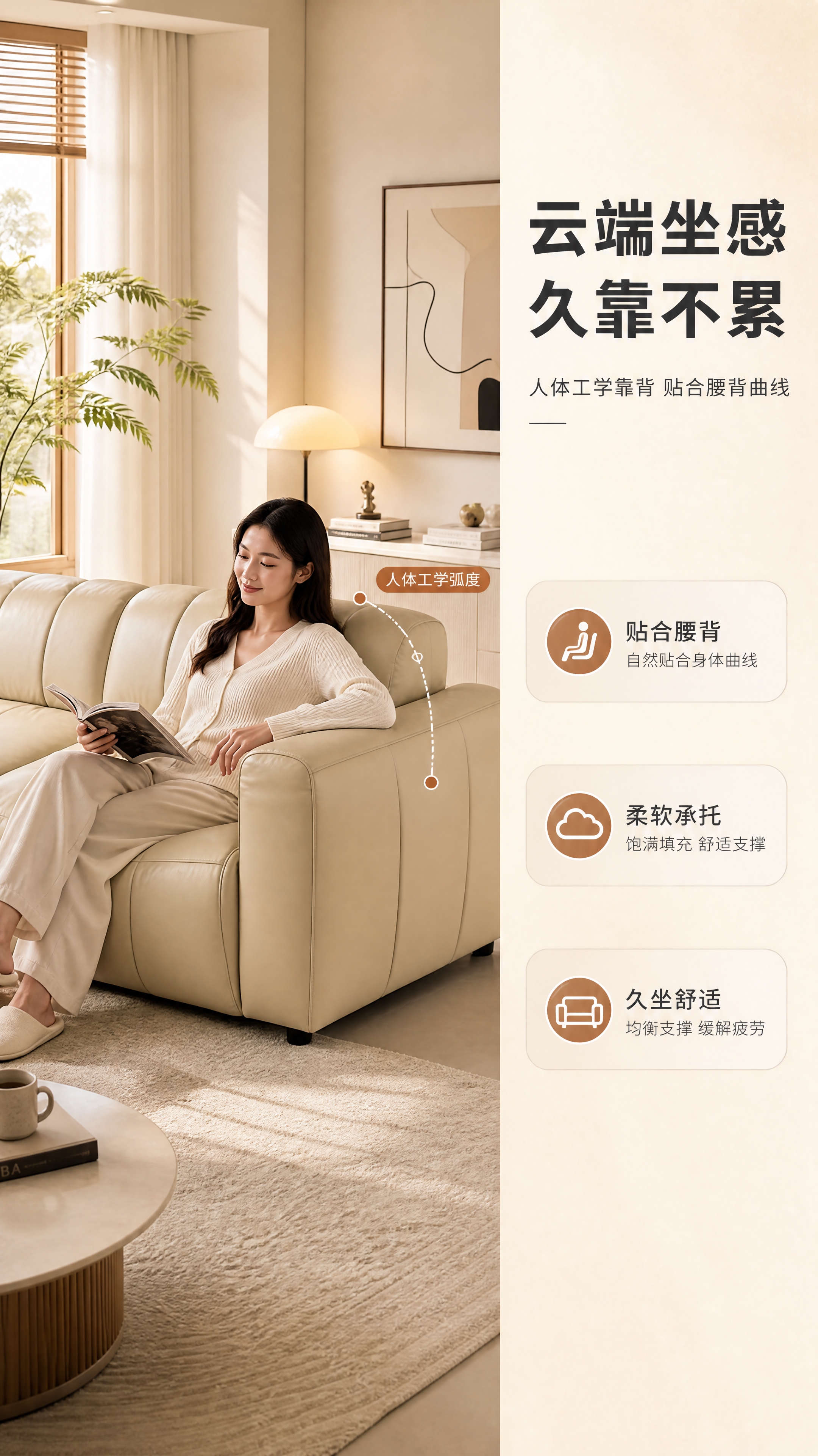 [商品] 使用【图1】奶油米色真皮模块沙发；保留三人位模块结构… - 图片创意预览