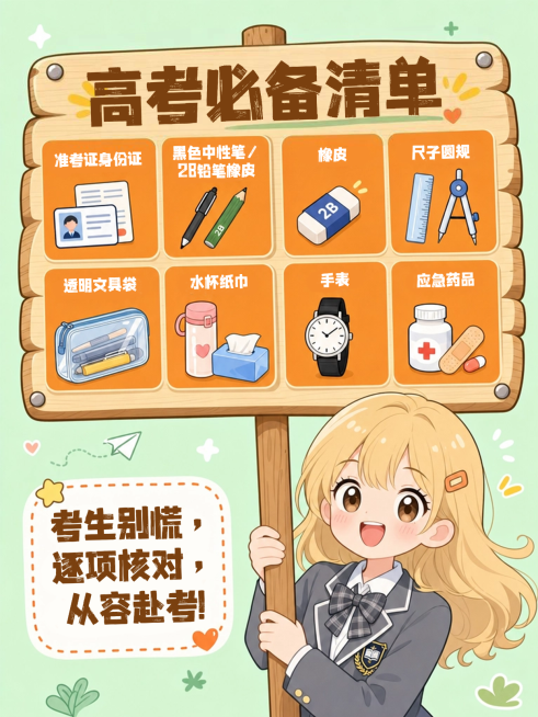 高考必备清单科普分享卡通手账风小红书配图预览效果