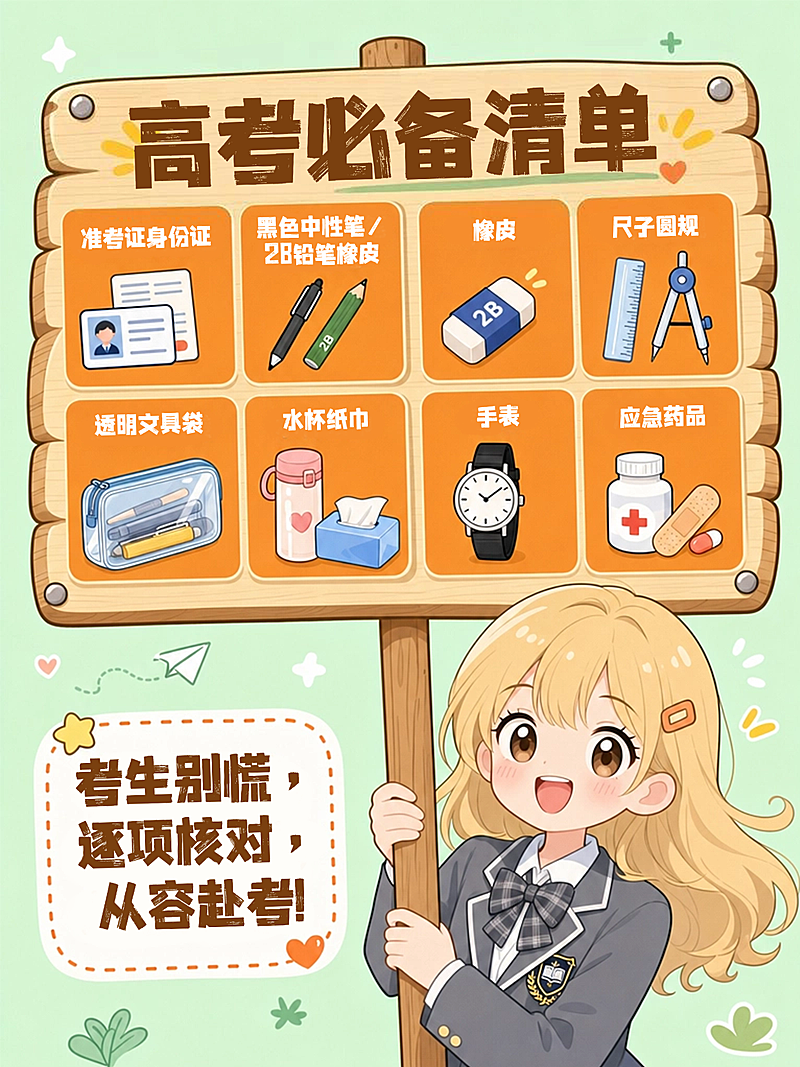 高考必备清单科普分享卡通手账风小红书配图